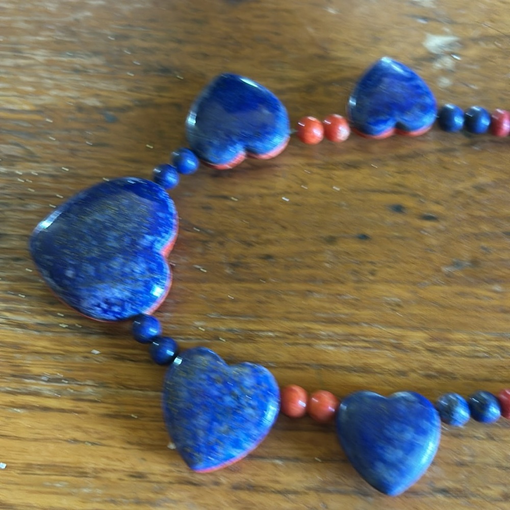 Mine Finds by Jay King lapis & coral reversible heart & bead 18” necklace - Picture 4 of 8